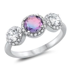 Sterling Silver Round Purple Multi-Colored Ring